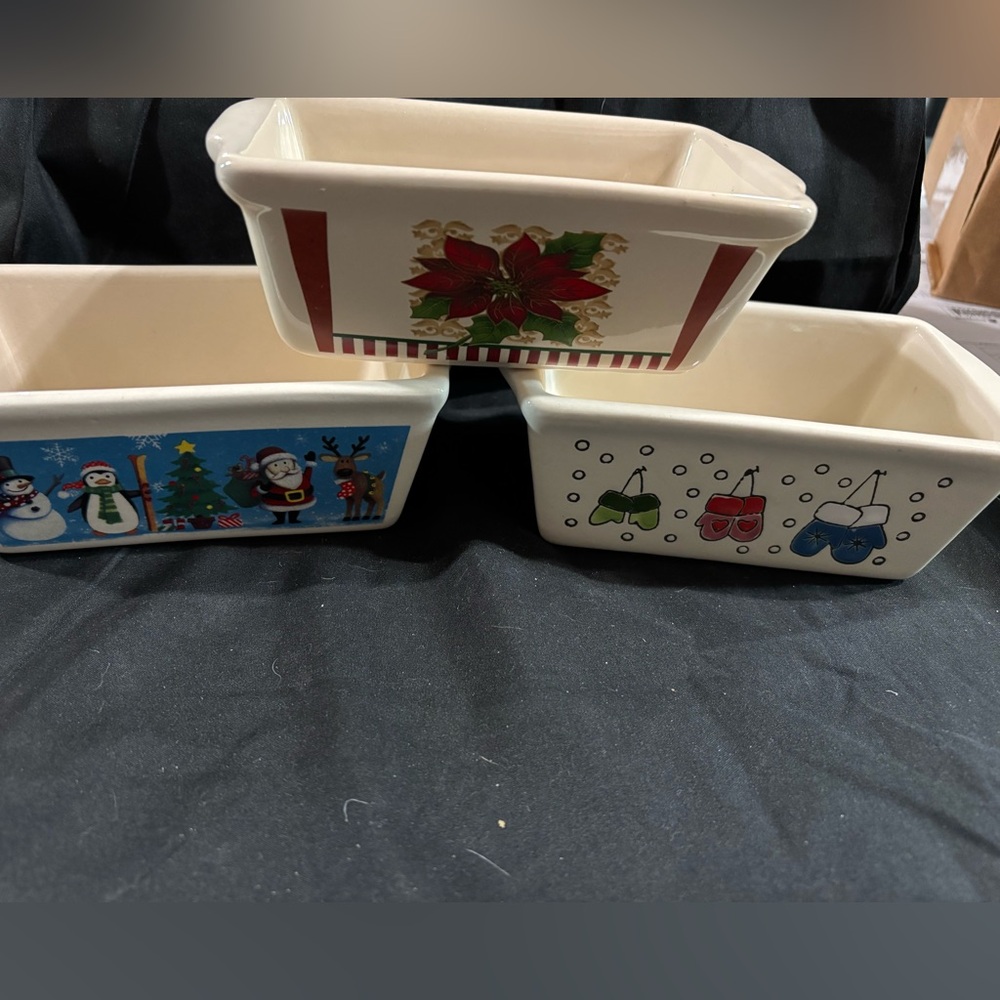 MINI LOAF PANS CHRISTMAS WINTER HOLIDAY LOT of 3 NANTUCKET X 2 ONE UNBRANDED